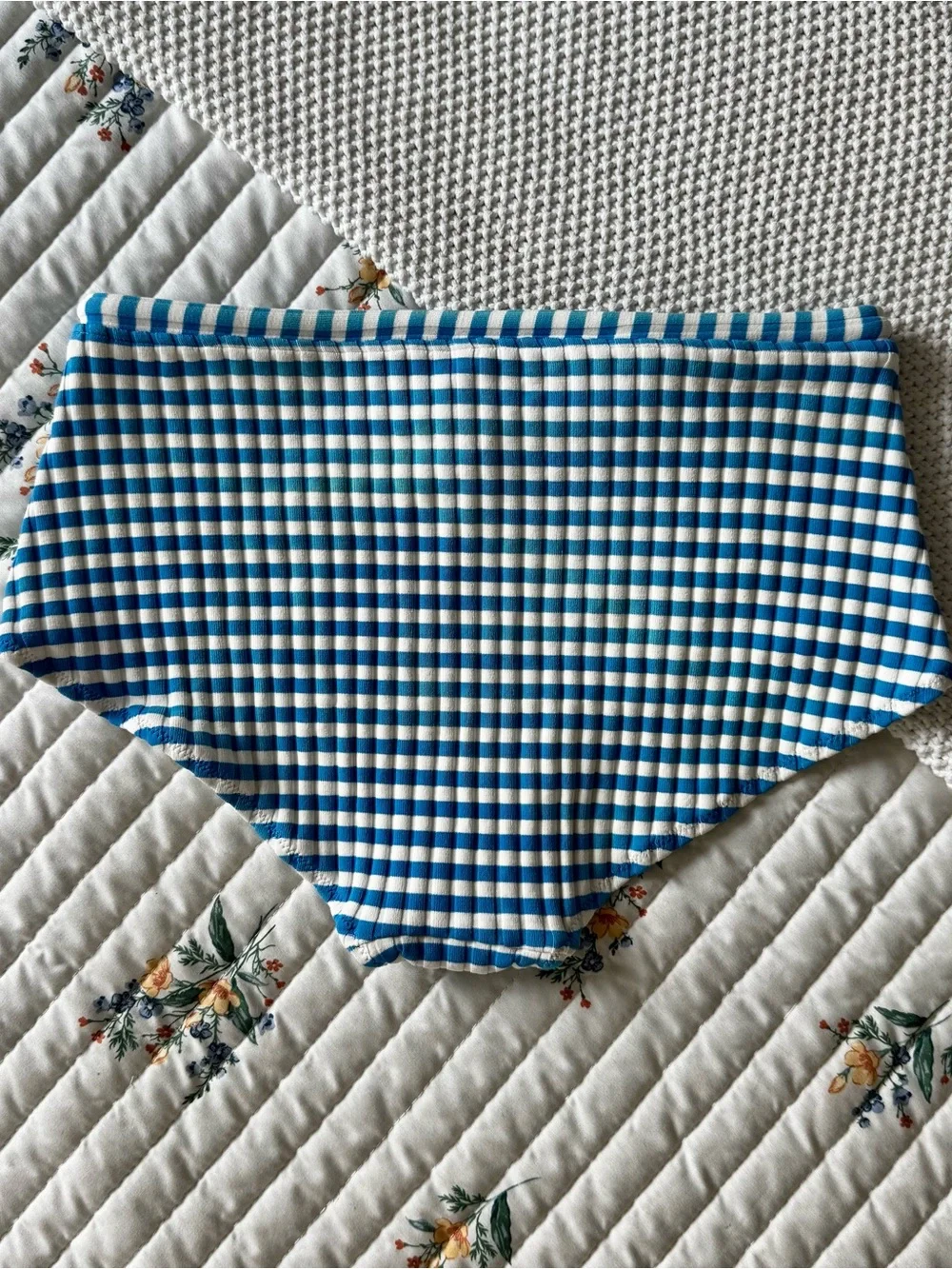 Solid & Striped The Ginger Tie Ribbed Stripe Bikini Set, Blue & Cream – M / L